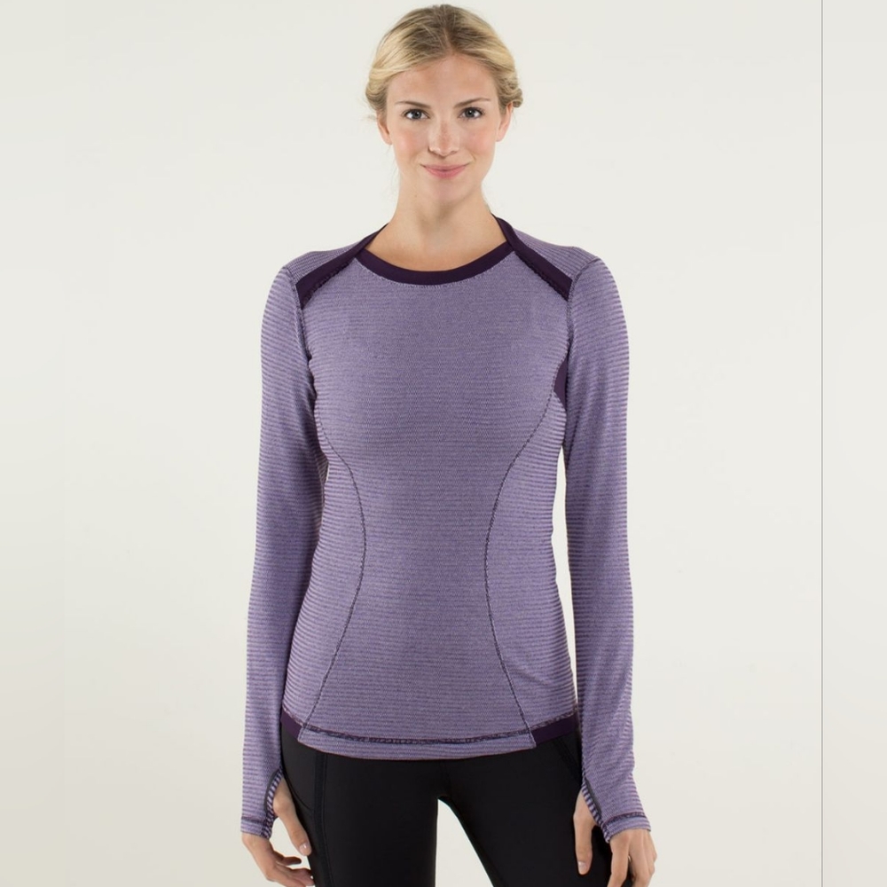 🌈Lululemon Base Runner Long Sleeve Mini Check Pique Deep Zinfadel/Deep